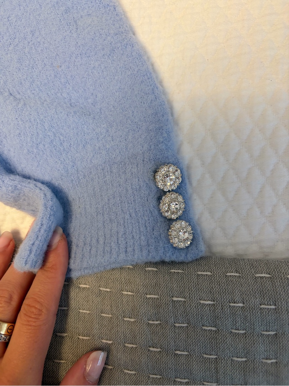 ZARA Light Blue Rhinestone Sweater - Picture 3 of 6